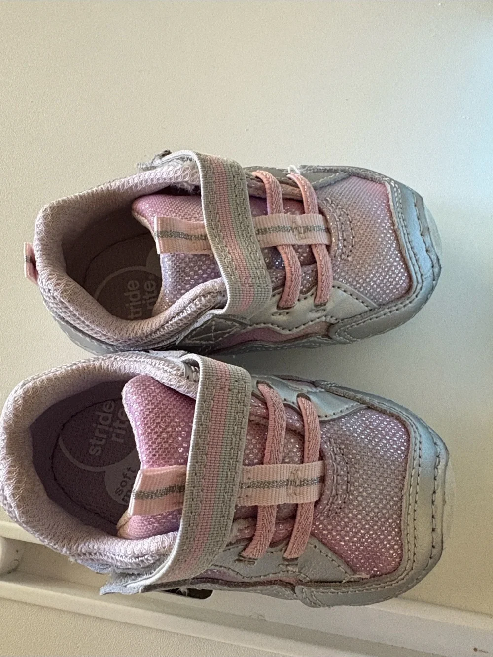 Stride Rite Pink and Silver Toddler Hook-and-Loop Sneakers